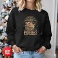 Fishing Buddy Crewneck Sweatshirt, "My Best Buddy is Fishing" Graphic, Funny Angler Shirt, Outdoor Adventure Pullover, Fisherman Gift Tee