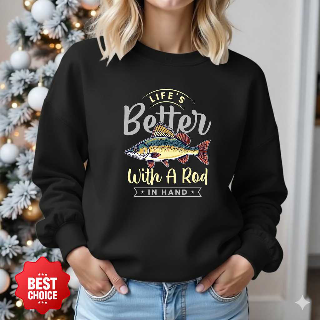 Crewneck Sweatshirt, "Better Than Bait" Fish Graphic, Fishing Lover Gift, Funny Angler Pullover, Outdoor Adventure Shirt, Fisherman Tee