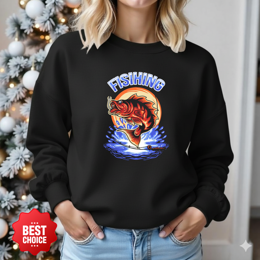 Fishing Crewneck Sweatshirt, Retro Fish Graphic, Vintage Angler Pullover, Outdoor Adventure Shirt, Fisherman Gift, Relaxing Hobby Tee