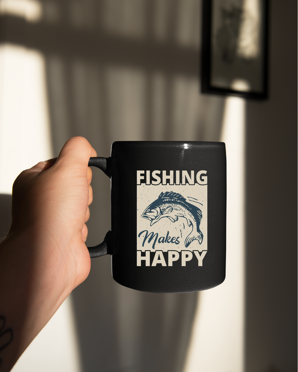Fishing Makes Me Happy Crewneck Sweatshirt, Funny Angler Pullover, Outdoor Adventure Shirt, Fisherman Gift, Relaxing Hobby Graphic Tee