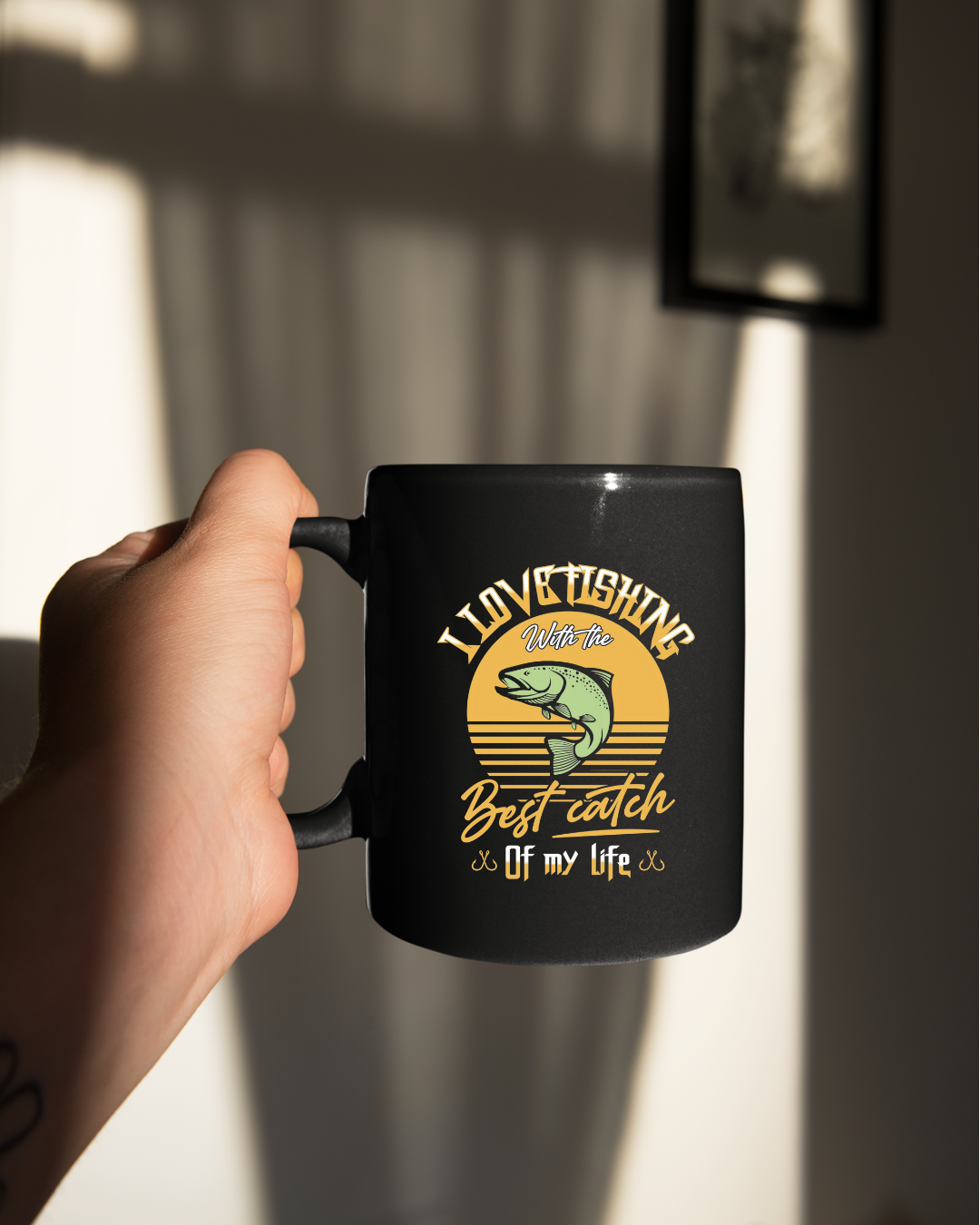 Crewneck Sweatshirt, Retro Sunset "Best Catches" Fishing Graphic, Vintage Angler Pullover, Outdoor Adventure Shirt, Fisherman Gift Tee