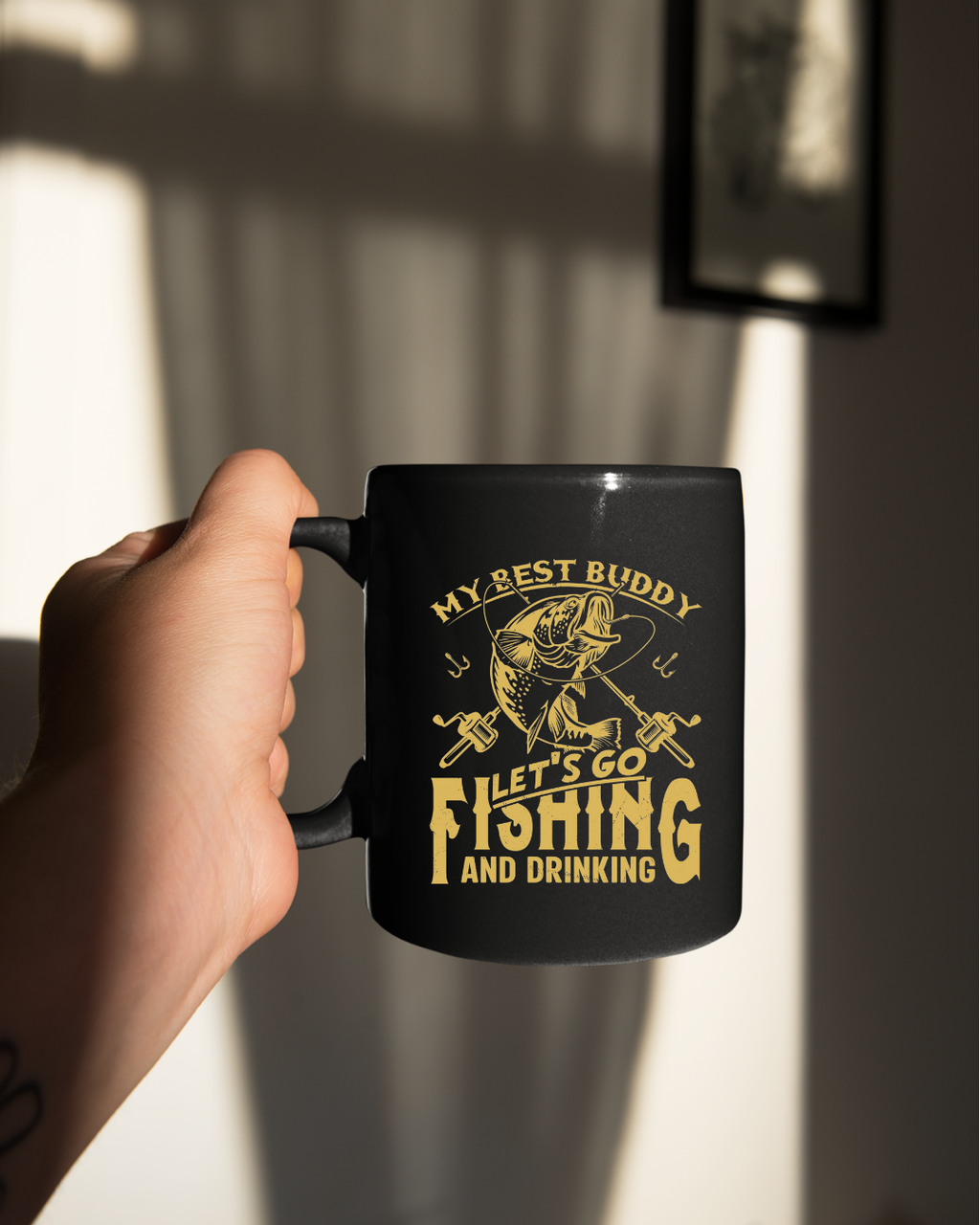 Fishing Crewneck Sweatshirt, "My Best Buddy Let's Go Fishing and Drinking" Graphic, Funny Angler Pullover, Outdoor Adventure Shirt, Fisherman Gift Tee