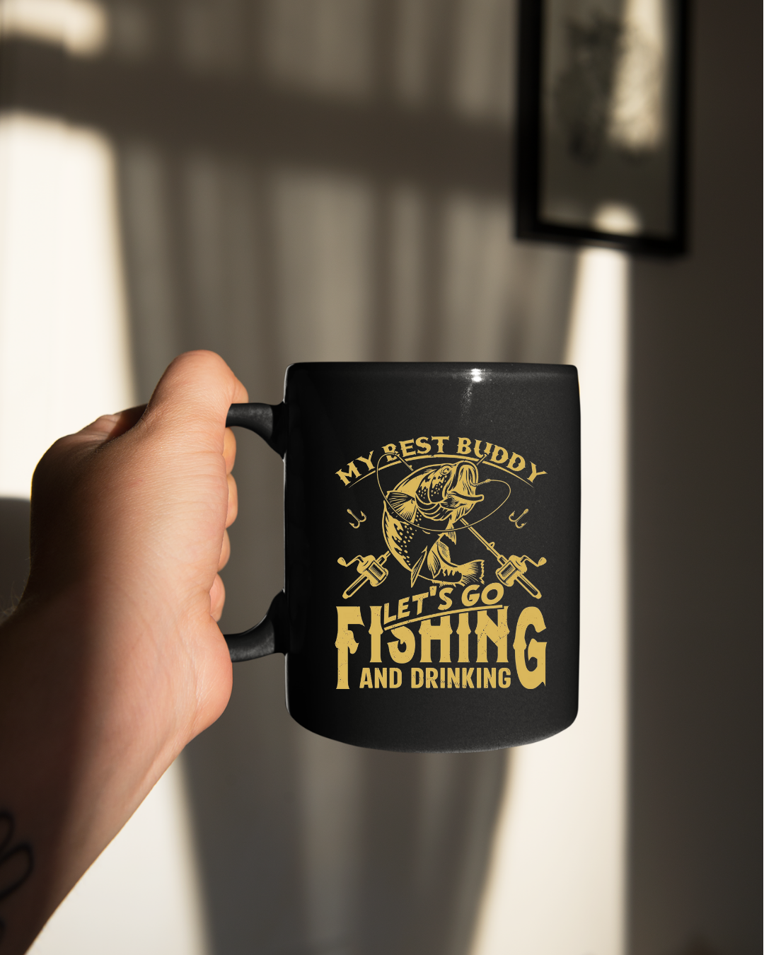 Fishing Crewneck Sweatshirt, "My Best Buddy Let's Go Fishing and Drinking" Graphic, Funny Angler Pullover, Outdoor Adventure Shirt, Fisherman Gift Tee