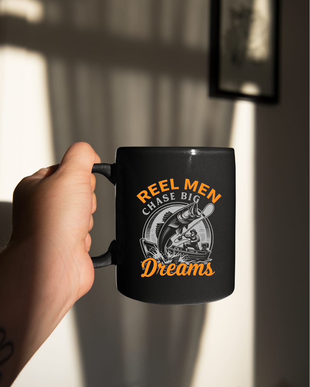 Fishing Crewneck Sweatshirt, "Reel Men Chase Big Dreams" Graphic, Funny Angler Pullover, Outdoor Adventure Shirt, Fisherman Gift Tee