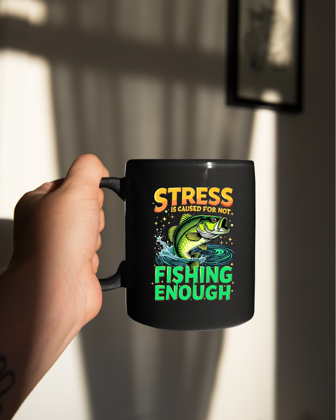 Fishing Sweatshirt, "Stress Fishing Enough" Bass Crewneck, Funny Angler Shirt, Relaxing Hobby Pullover, Outdoor Fishing Gift, Fisherman Tee