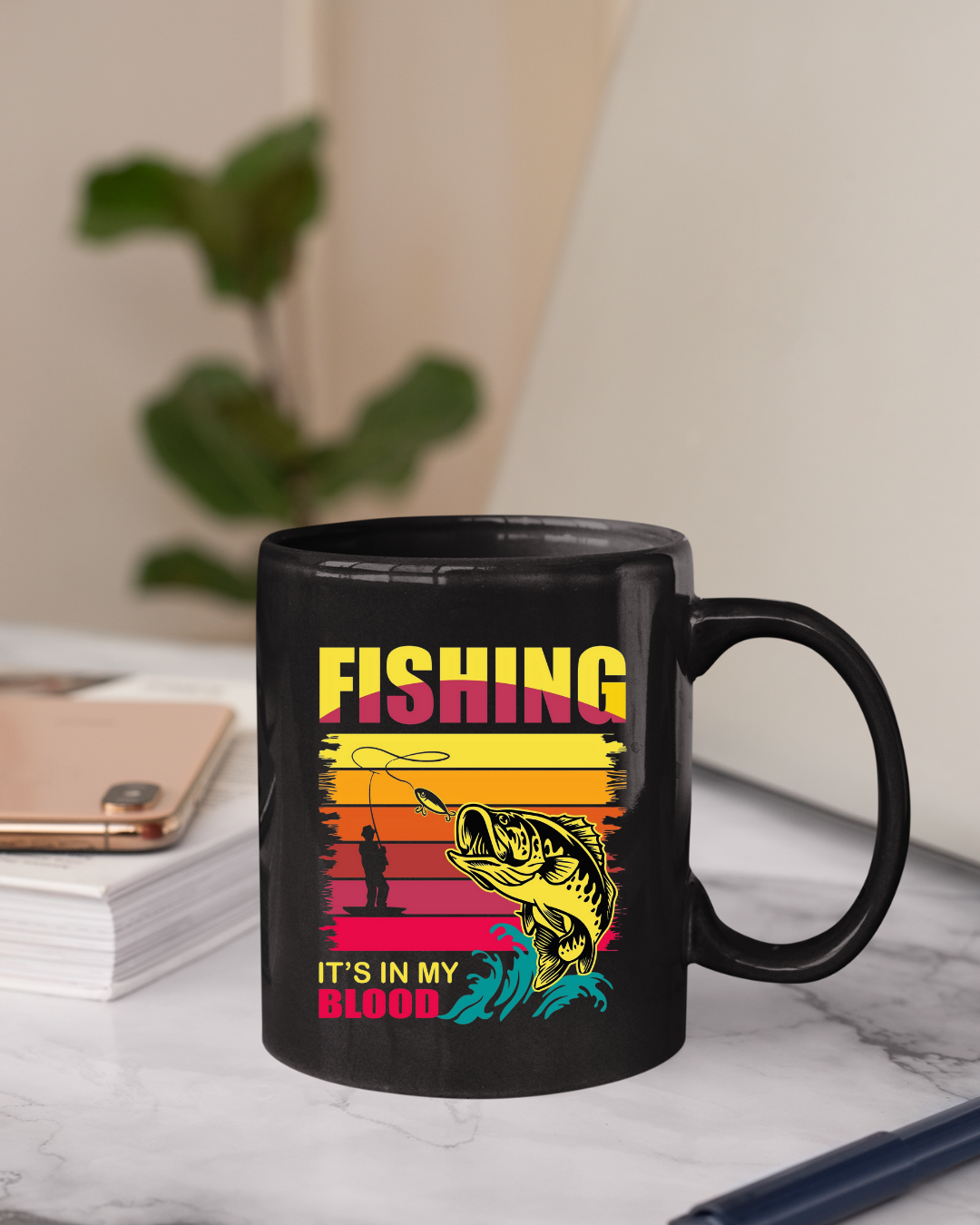 Fishing Crewneck Sweatshirt, Vintage Bass Graphic "Fishing Blood" Retro Sunset, Angler Pullover, Outdoor Adventure Shirt, Fisherman Gift Tee