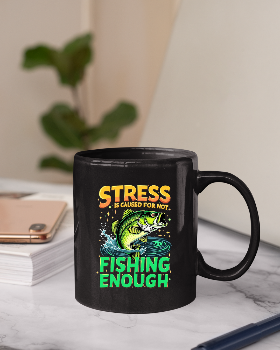 Fishing Sweatshirt, "Stress Fishing Enough" Bass Crewneck, Funny Angler Shirt, Relaxing Hobby Pullover, Outdoor Fishing Gift, Fisherman Tee