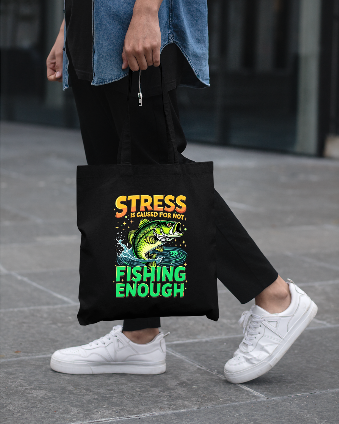 Fishing Sweatshirt, "Stress Fishing Enough" Bass Crewneck, Funny Angler Shirt, Relaxing Hobby Pullover, Outdoor Fishing Gift, Fisherman Tee