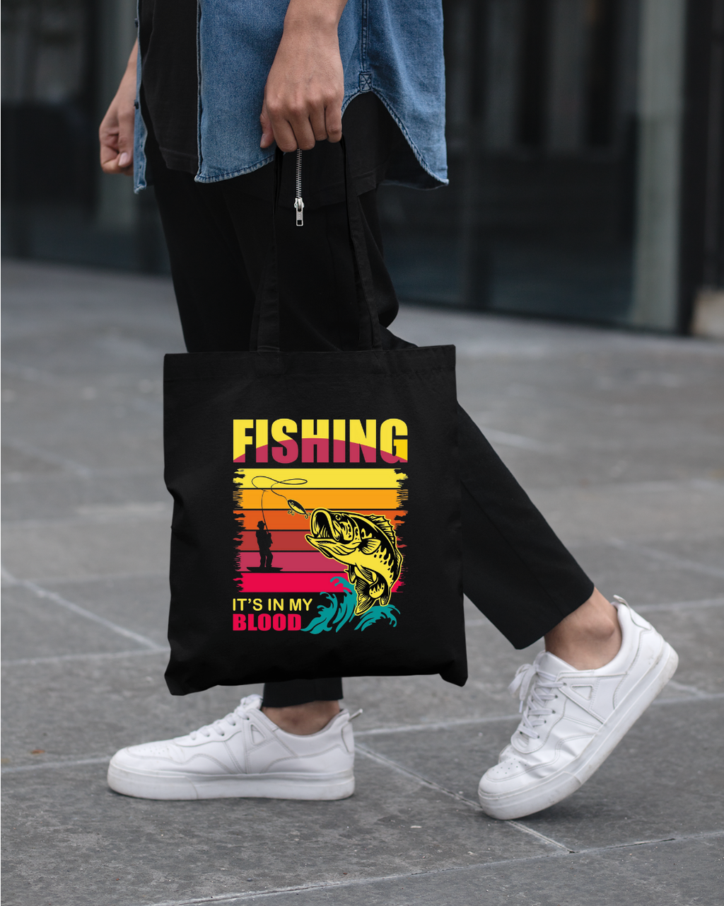 Fishing Crewneck Sweatshirt, Vintage Bass Graphic "Fishing Blood" Retro Sunset, Angler Pullover, Outdoor Adventure Shirt, Fisherman Gift Tee