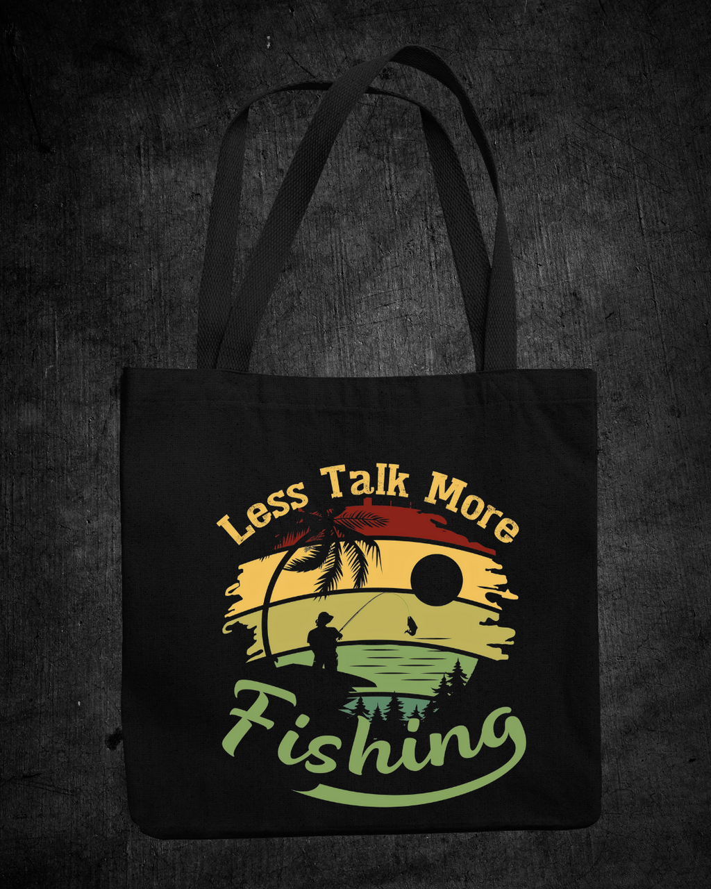 Fishing Crewneck Sweatshirt, "Less Talk More Fishing" Retro Sunset Design, Vintage Angler Pullover, Outdoor Adventure Shirt, Fisherman Gift Tee