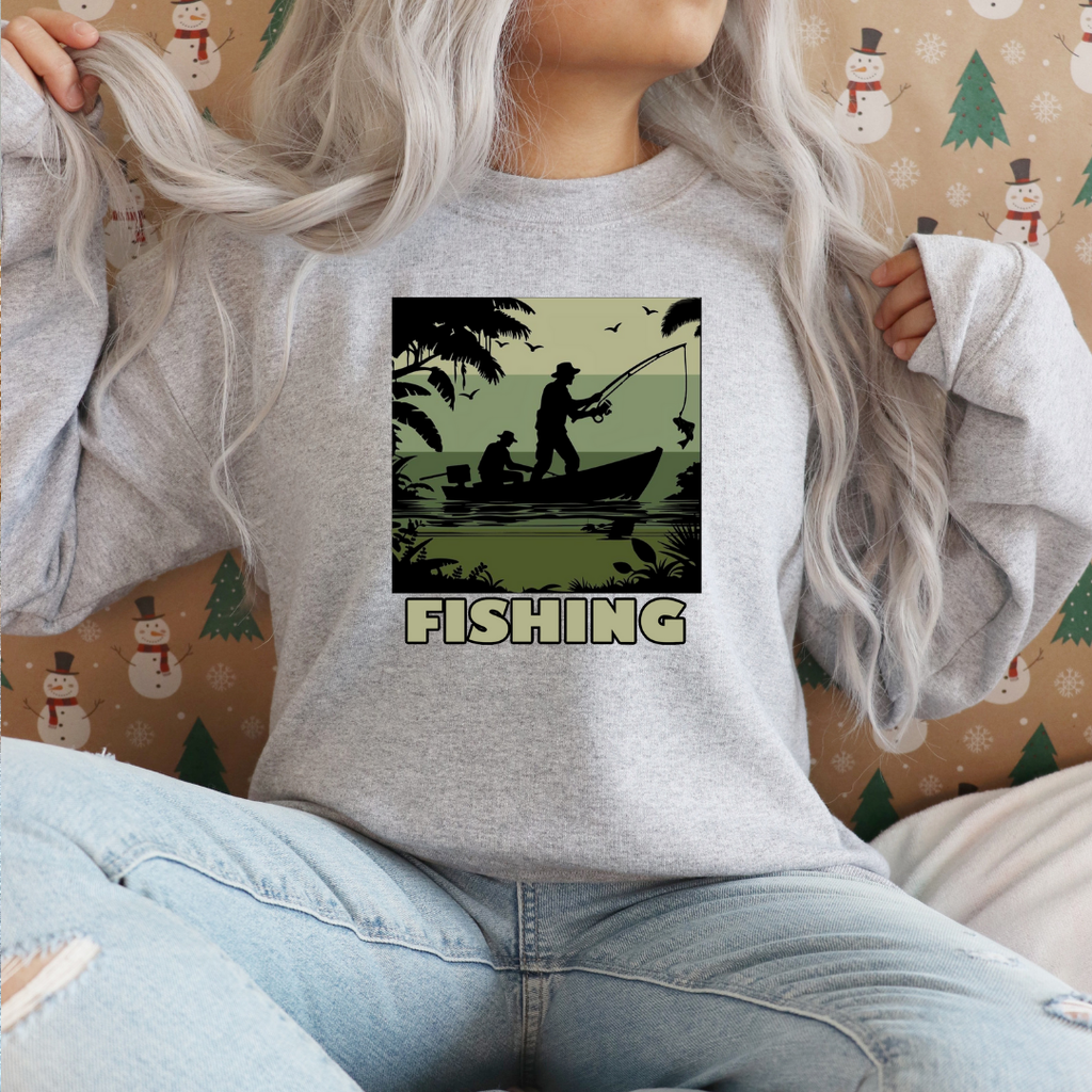 Fishing Camouflage Crewneck Sweatshirt, Retro Angler Graphic Pullover, Outdoor Adventure Shirt, Fisherman Gift, Relaxing Hobby Tee