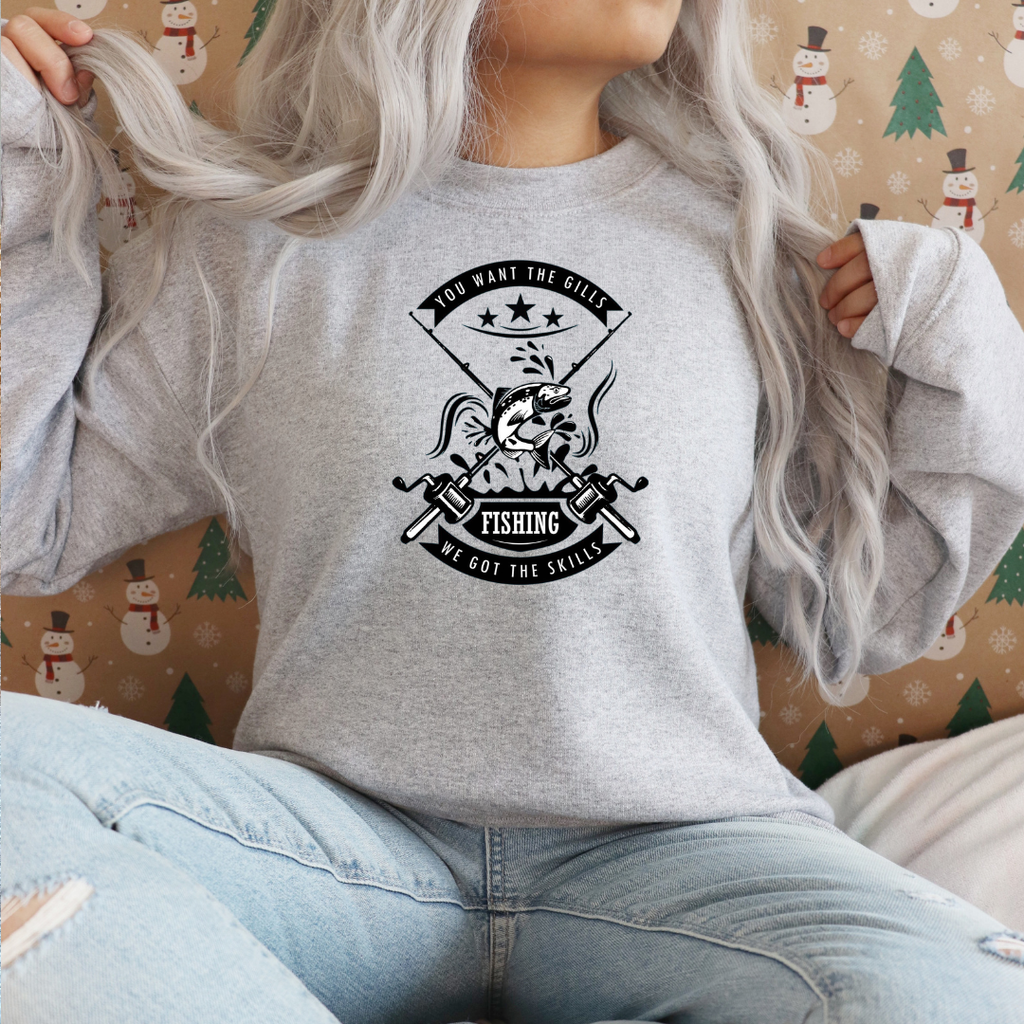 Crewneck Sweatshirt, Vintage Fishing Club Crest "Gone Fishin'", Retro Angler Pullover, Outdoor Adventure Shirt, Fisherman Gift Tee