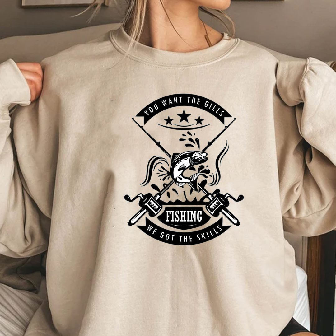 Crewneck Sweatshirt, Vintage Fishing Club Crest "Gone Fishin'", Retro Angler Pullover, Outdoor Adventure Shirt, Fisherman Gift Tee