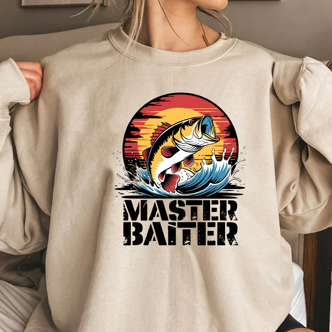 Master Baiter Fishing Sweatshirt, Retro Bass Angler Crewneck, Funny Angler Pullover, Outdoor Adventure Shirt, Fisherman Gift Tee