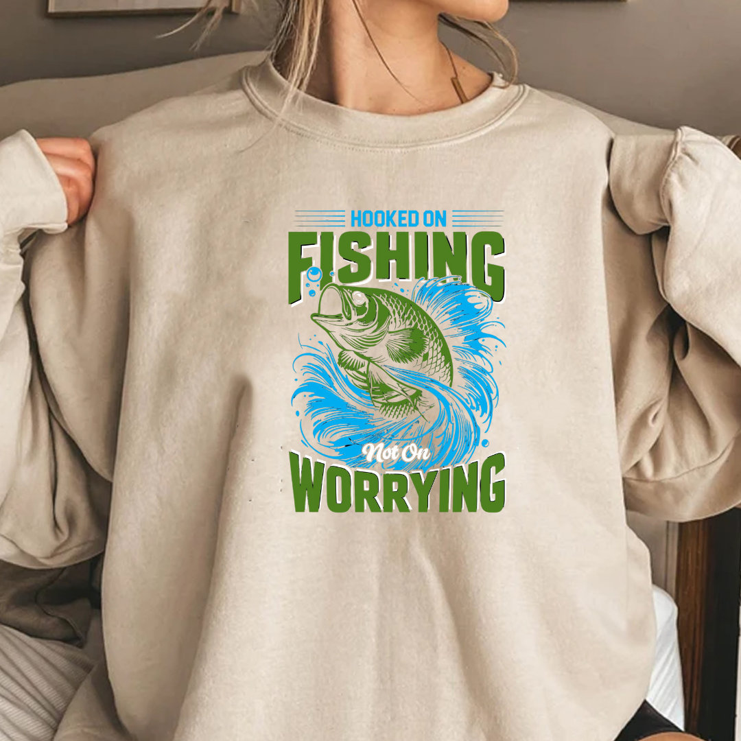 Fishing Not Worrying Crewneck Sweatshirt, Funny Angler Shirt, Relaxing Hobby Pullover, Outdoor Adventure Gift, Fisherman Graphic Tee