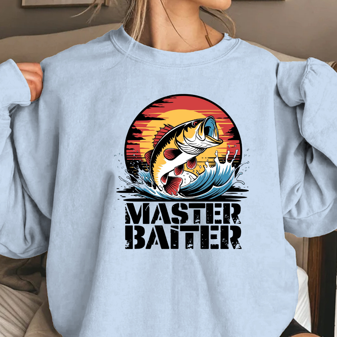 Master Baiter Fishing Sweatshirt, Retro Bass Angler Crewneck, Funny Angler Pullover, Outdoor Adventure Shirt, Fisherman Gift Tee