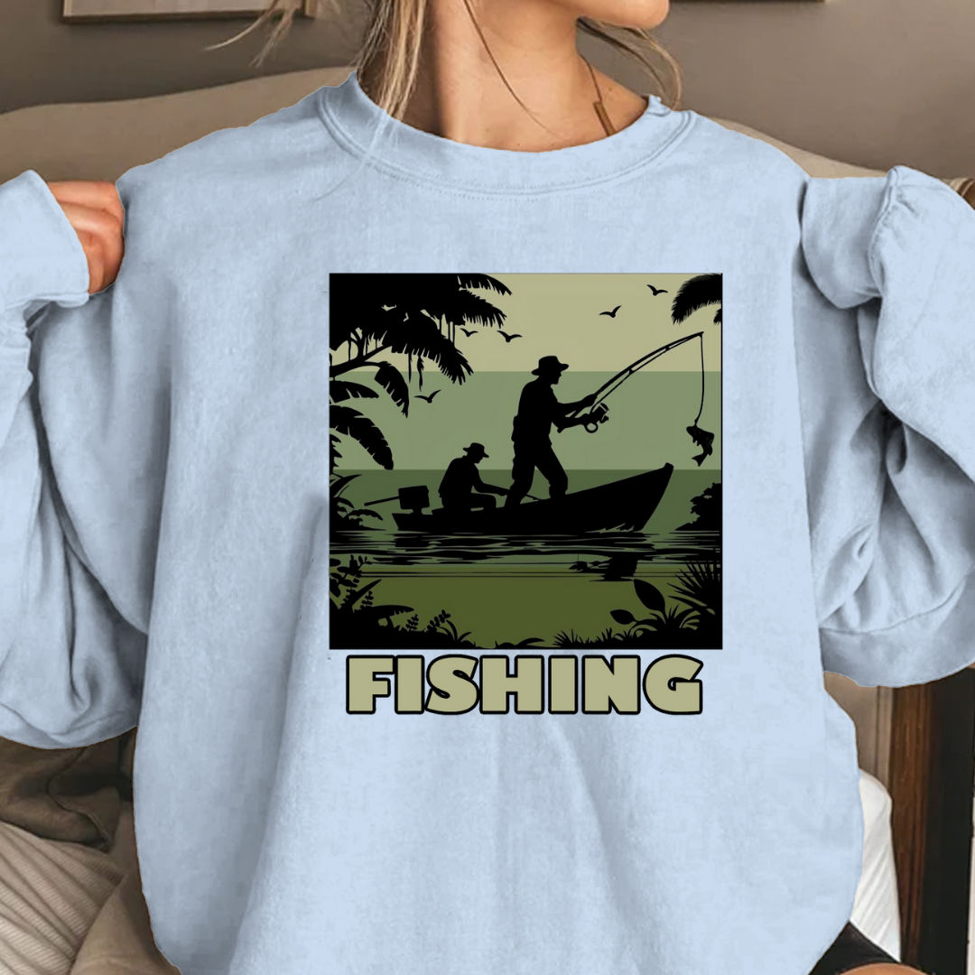 Fishing Camouflage Crewneck Sweatshirt, Retro Angler Graphic Pullover, Outdoor Adventure Shirt, Fisherman Gift, Relaxing Hobby Tee