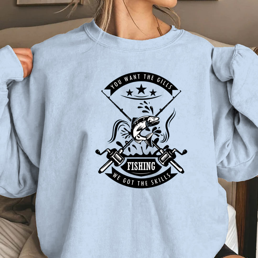 Crewneck Sweatshirt, Vintage Fishing Club Crest "Gone Fishin'", Retro Angler Pullover, Outdoor Adventure Shirt, Fisherman Gift Tee