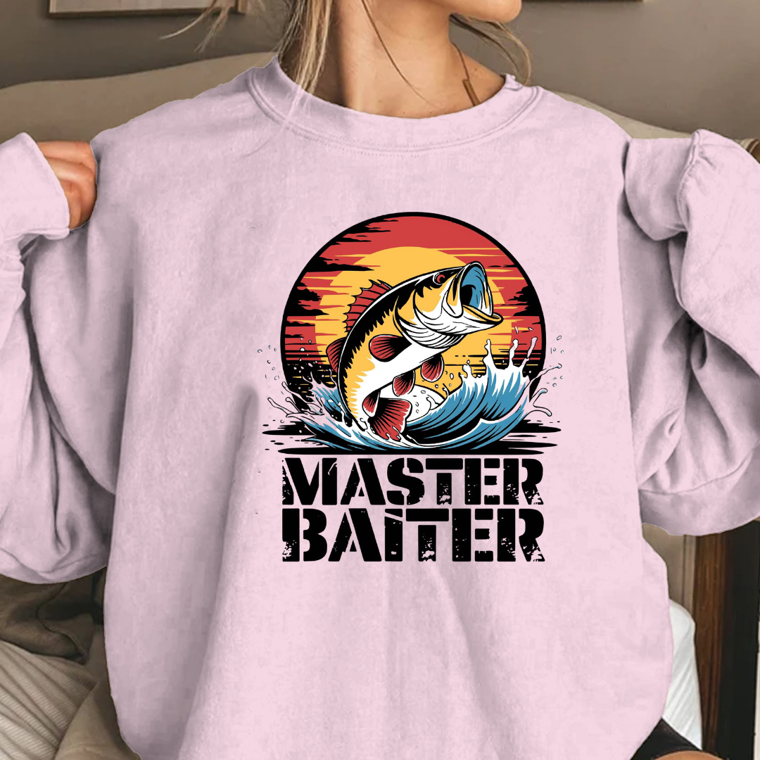 Master Baiter Fishing Sweatshirt, Retro Bass Angler Crewneck, Funny Angler Pullover, Outdoor Adventure Shirt, Fisherman Gift Tee