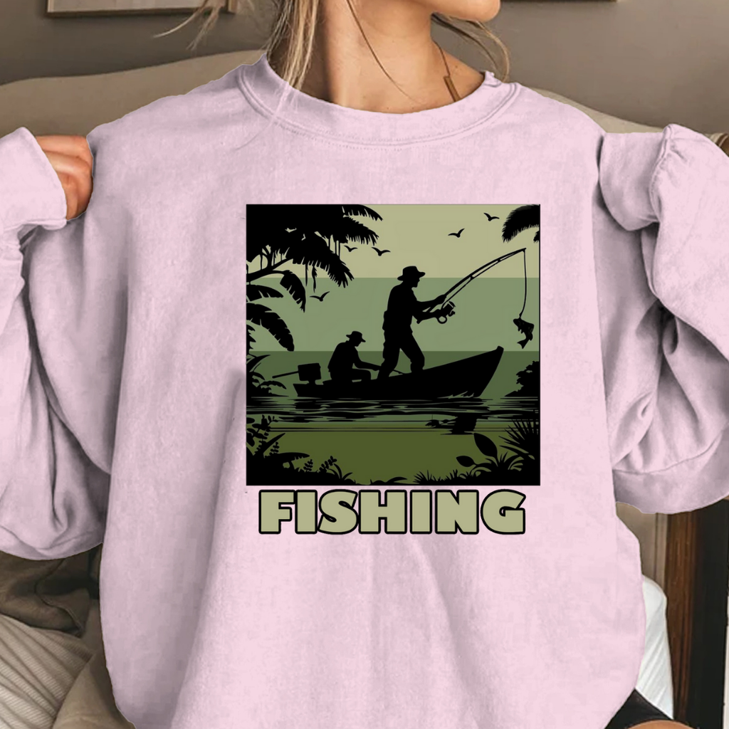 Fishing Camouflage Crewneck Sweatshirt, Retro Angler Graphic Pullover, Outdoor Adventure Shirt, Fisherman Gift, Relaxing Hobby Tee