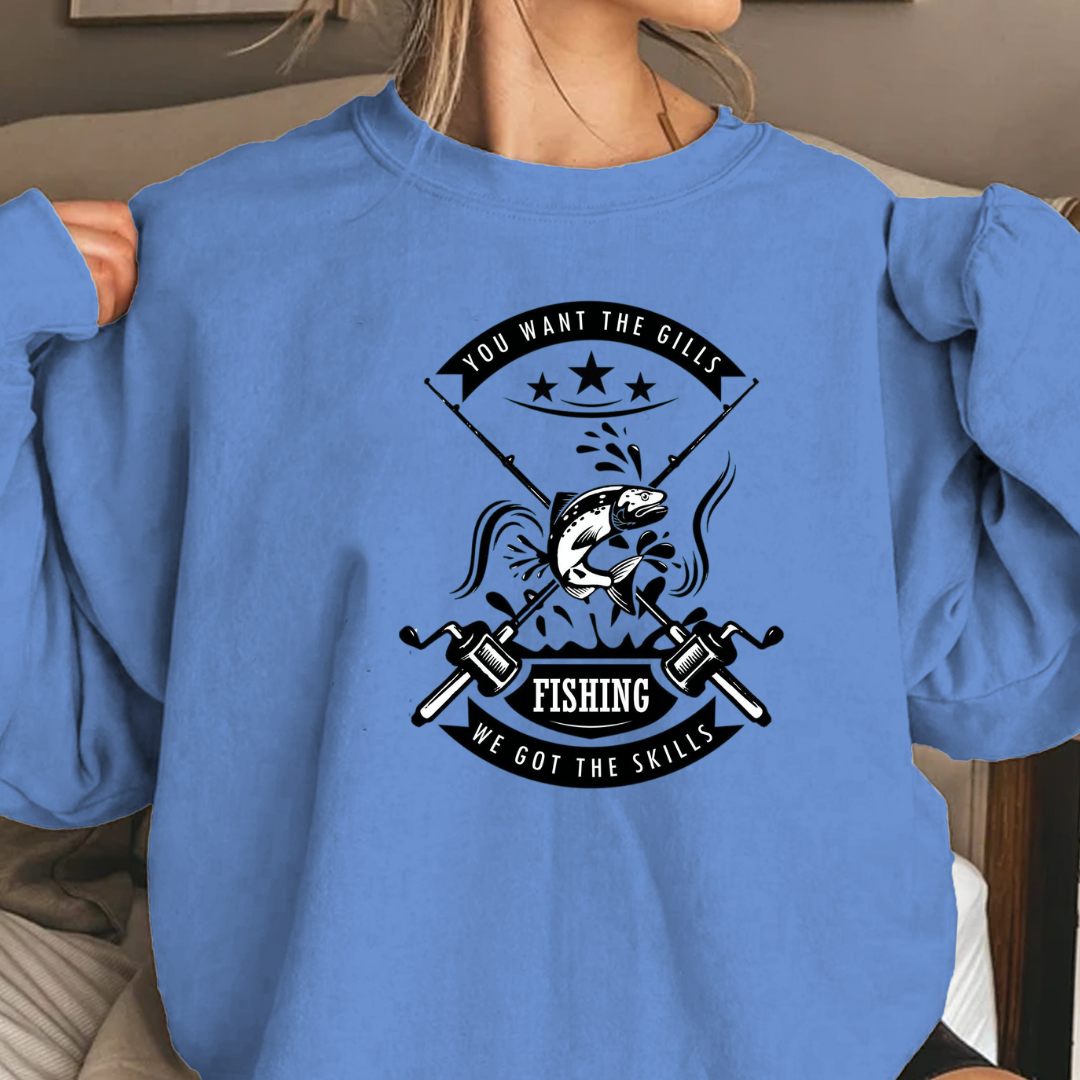 Crewneck Sweatshirt, Vintage Fishing Club Crest "Gone Fishin'", Retro Angler Pullover, Outdoor Adventure Shirt, Fisherman Gift Tee