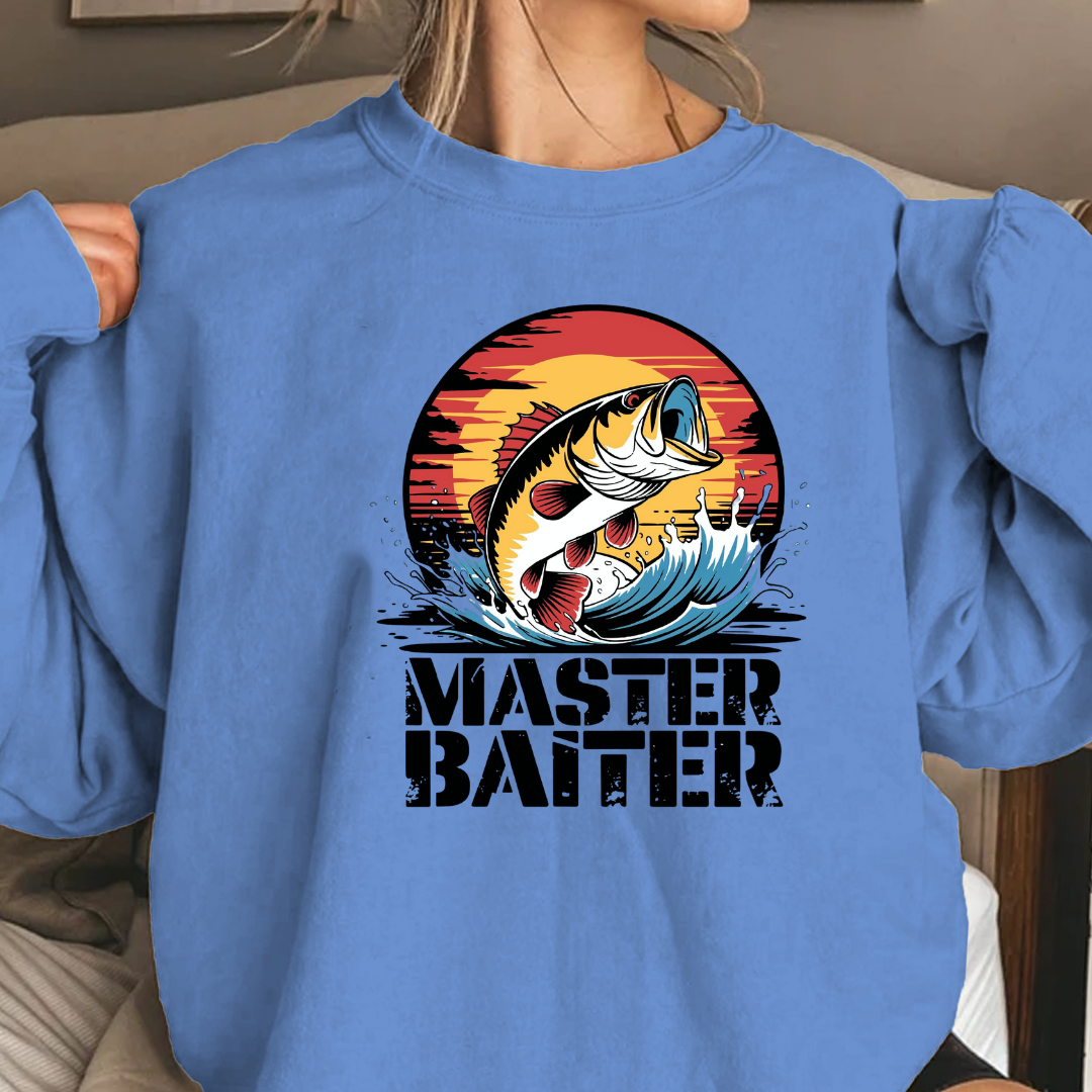 Master Baiter Fishing Sweatshirt, Retro Bass Angler Crewneck, Funny Angler Pullover, Outdoor Adventure Shirt, Fisherman Gift Tee