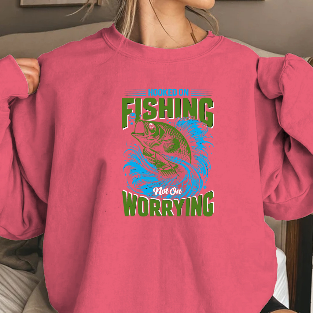 Fishing Not Worrying Crewneck Sweatshirt, Funny Angler Shirt, Relaxing Hobby Pullover, Outdoor Adventure Gift, Fisherman Graphic Tee