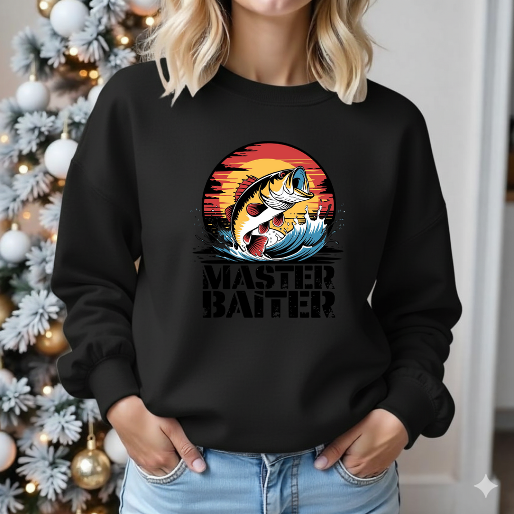 Master Baiter Fishing Sweatshirt, Retro Bass Angler Crewneck, Funny Angler Pullover, Outdoor Adventure Shirt, Fisherman Gift Tee