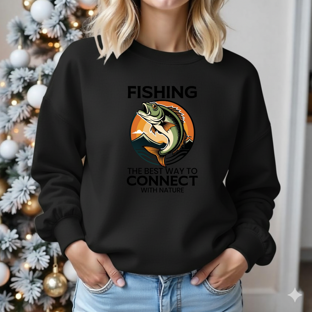 Fishing Crewneck Sweatshirt, "Fishing: The Best Way to Connect" Graphic, Outdoor Angler Pullover, Funny Fishing Shirt, Fisherman Gift Tee