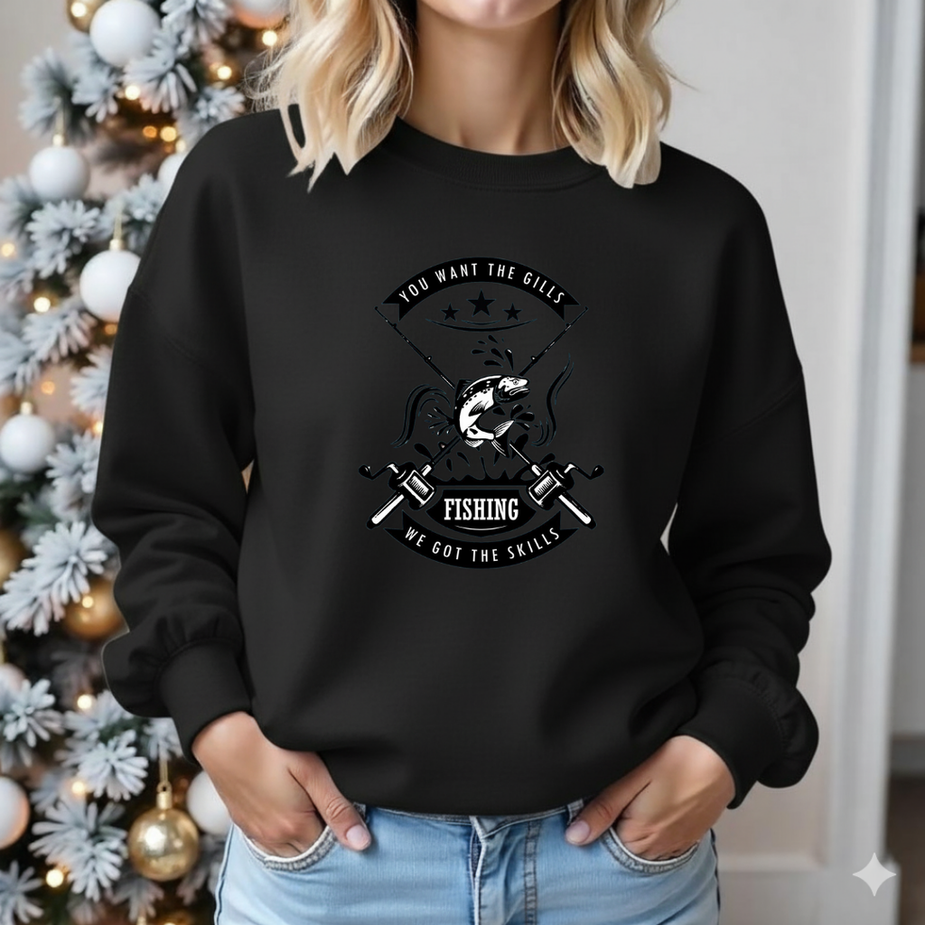 Crewneck Sweatshirt, Vintage Fishing Club Crest "Gone Fishin'", Retro Angler Pullover, Outdoor Adventure Shirt, Fisherman Gift Tee