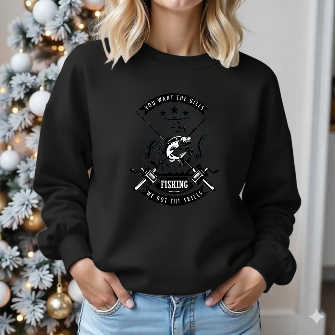 Crewneck Sweatshirt, Vintage Fishing Club Crest "Gone Fishin'", Retro Angler Pullover, Outdoor Adventure Shirt, Fisherman Gift Tee