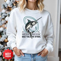 Swordfish Crewneck Sweatshirt, Salt Blood Steel Fishing Graphic, Deep Sea Fisherman Gift, Retro Ocean Swordfish Pullover, Outdoor Angler Apparel