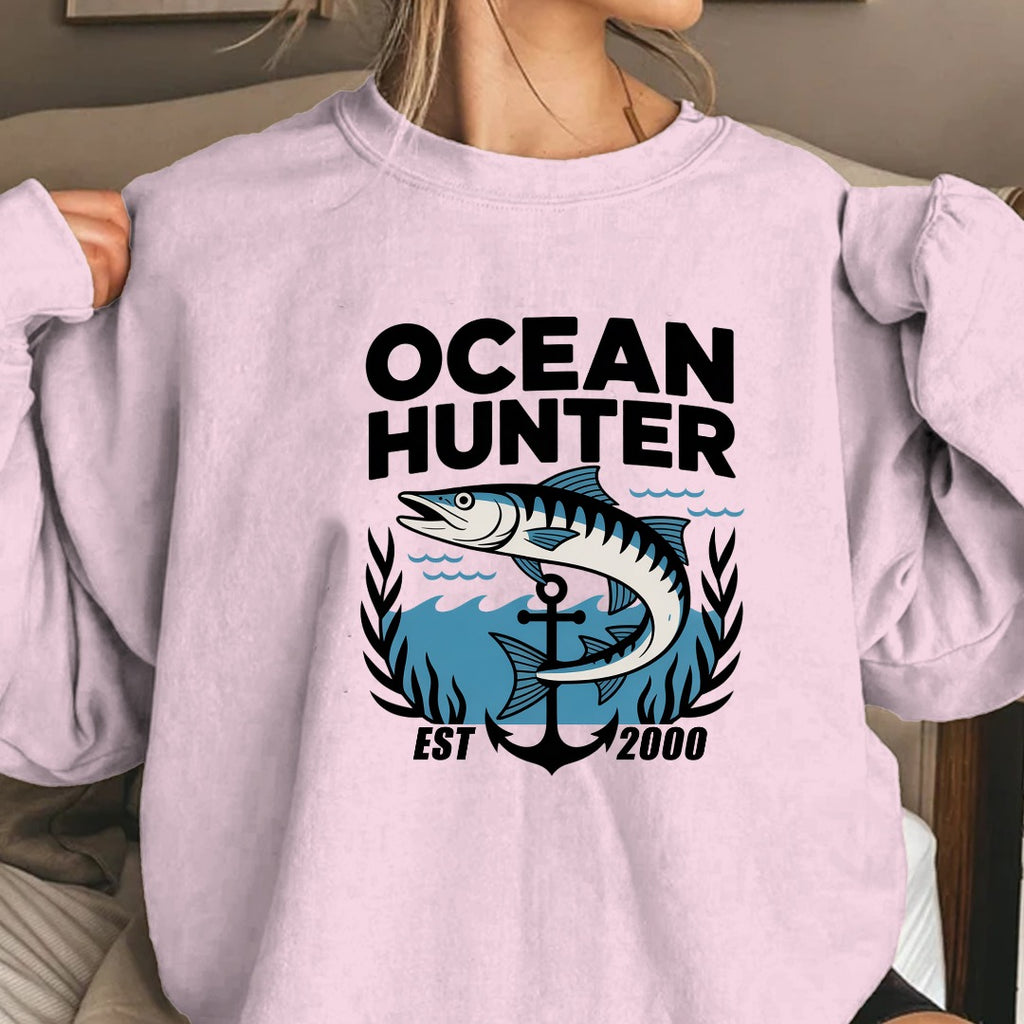 Ocean Hunter Crewneck Sweatshirt, Marlin Fishing Graphic Pullover, Ocean Hunter Design, Deep Sea Fisherman Gift, Retro Angler Crewneck