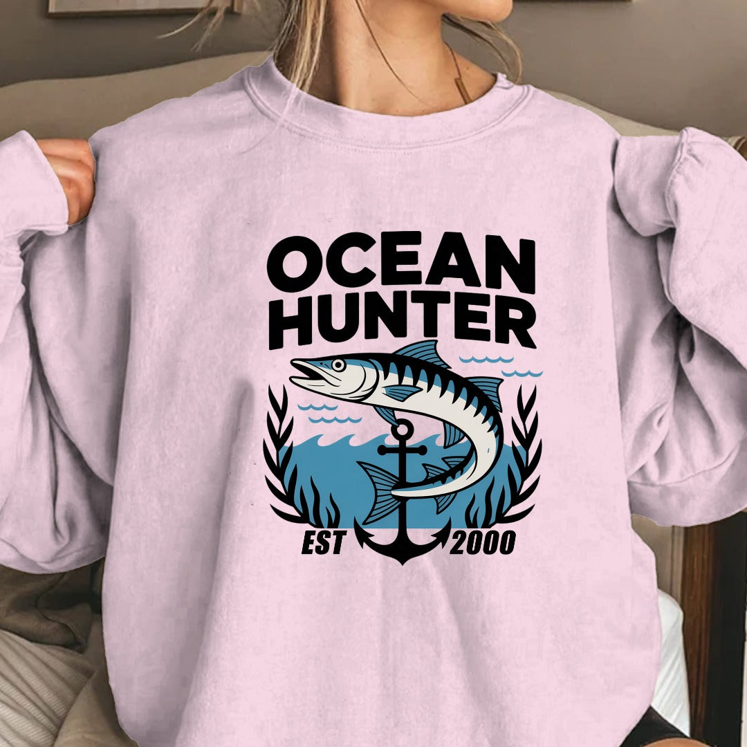 Ocean Hunter Crewneck Sweatshirt, Marlin Fishing Graphic Pullover, Ocean Hunter Design, Deep Sea Fisherman Gift, Retro Angler Crewneck
