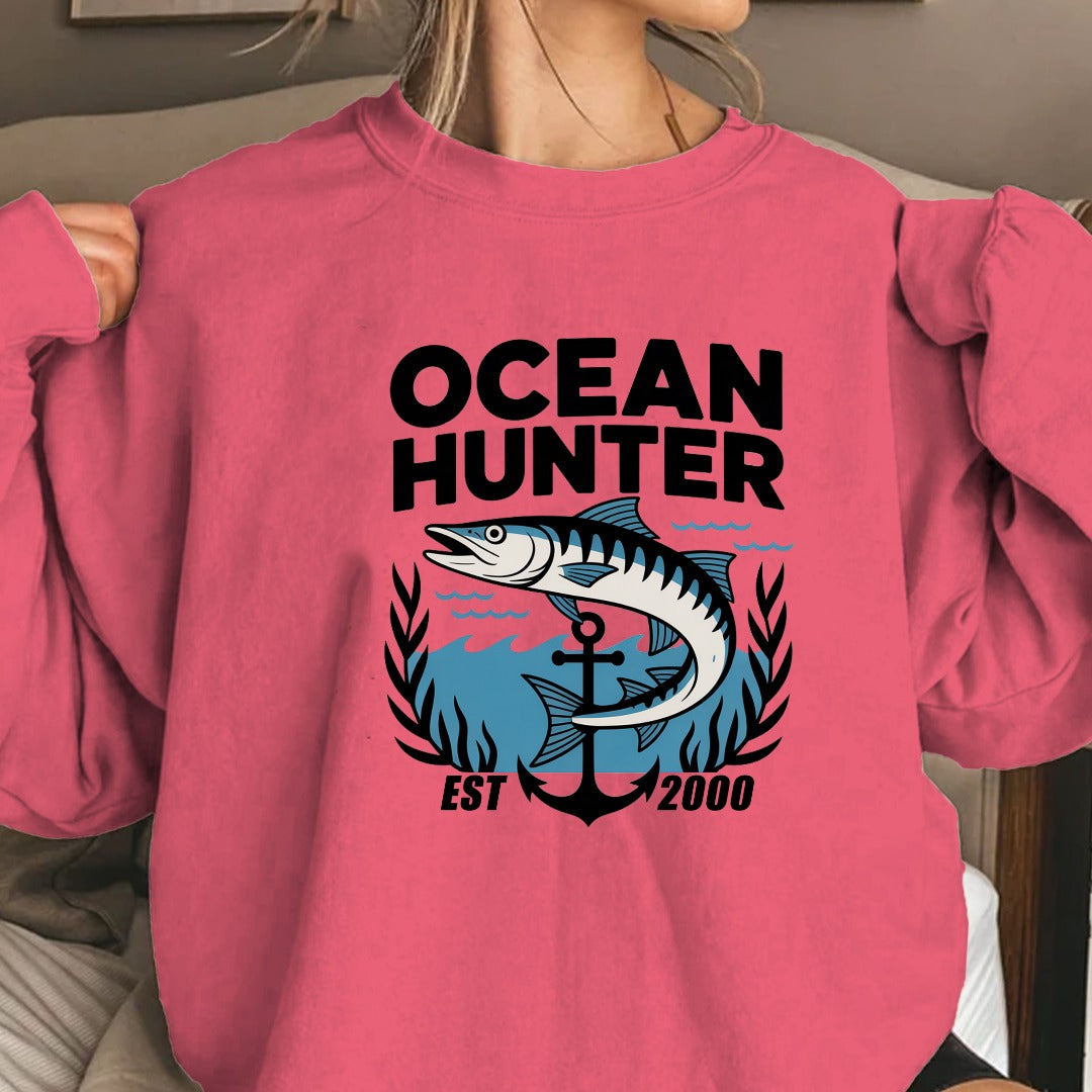 Ocean Hunter Crewneck Sweatshirt, Marlin Fishing Graphic Pullover, Ocean Hunter Design, Deep Sea Fisherman Gift, Retro Angler Crewneck