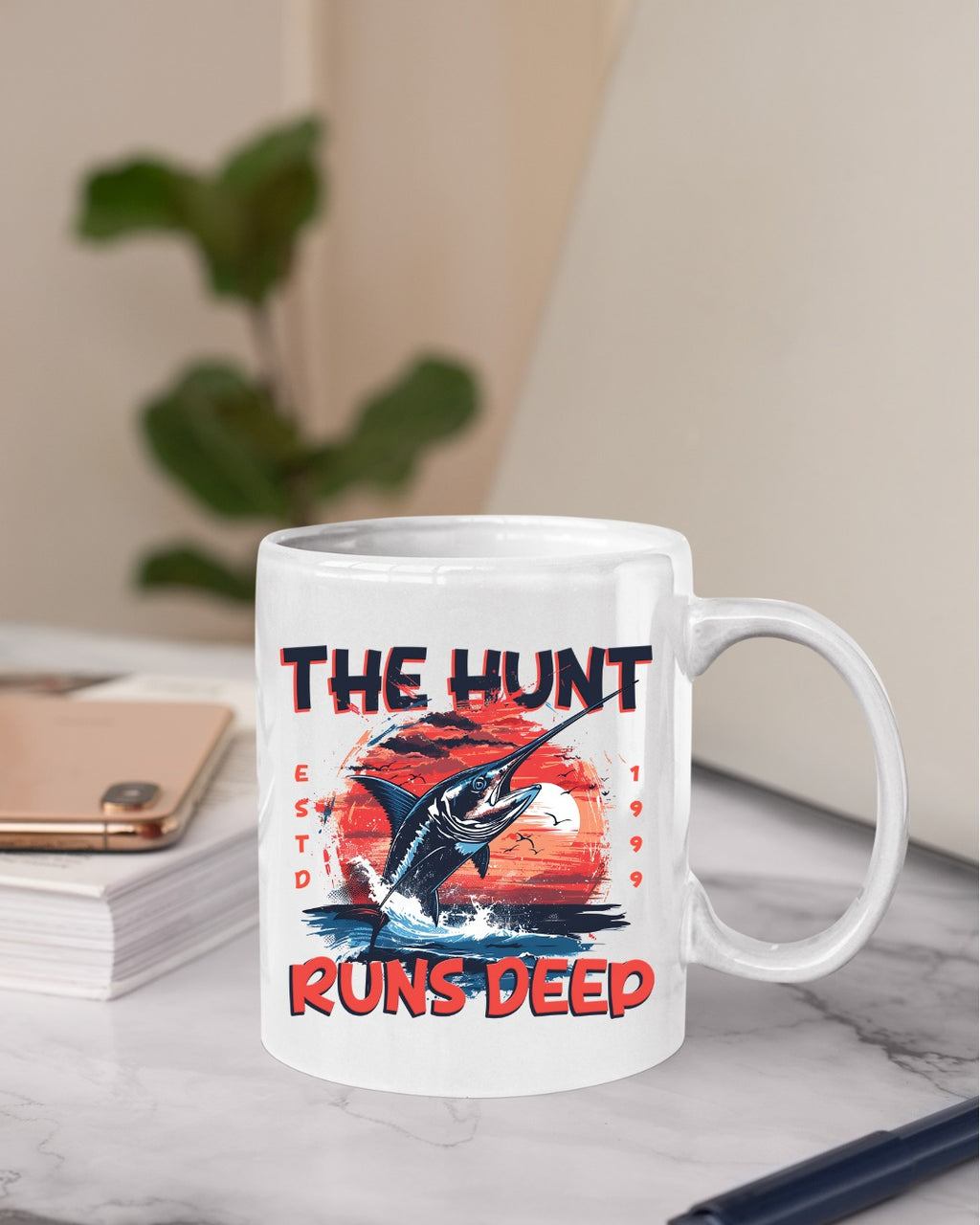 The Hunt Runs Deep Crewneck Sweatshirt, Fishing Graphic Pullover, Deep Sea Fisherman Gift, Retro Angler Apparel, Outdoor Ocean Fishing Crewneck