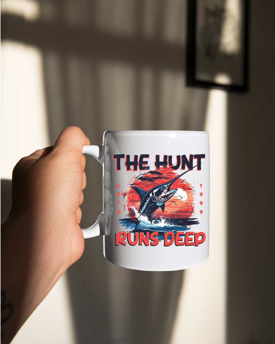 The Hunt Runs Deep Crewneck Sweatshirt, Fishing Graphic Pullover, Deep Sea Fisherman Gift, Retro Angler Apparel, Outdoor Ocean Fishing Crewneck