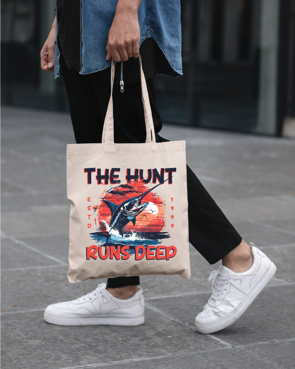 The Hunt Runs Deep Crewneck Sweatshirt, Fishing Graphic Pullover, Deep Sea Fisherman Gift, Retro Angler Apparel, Outdoor Ocean Fishing Crewneck