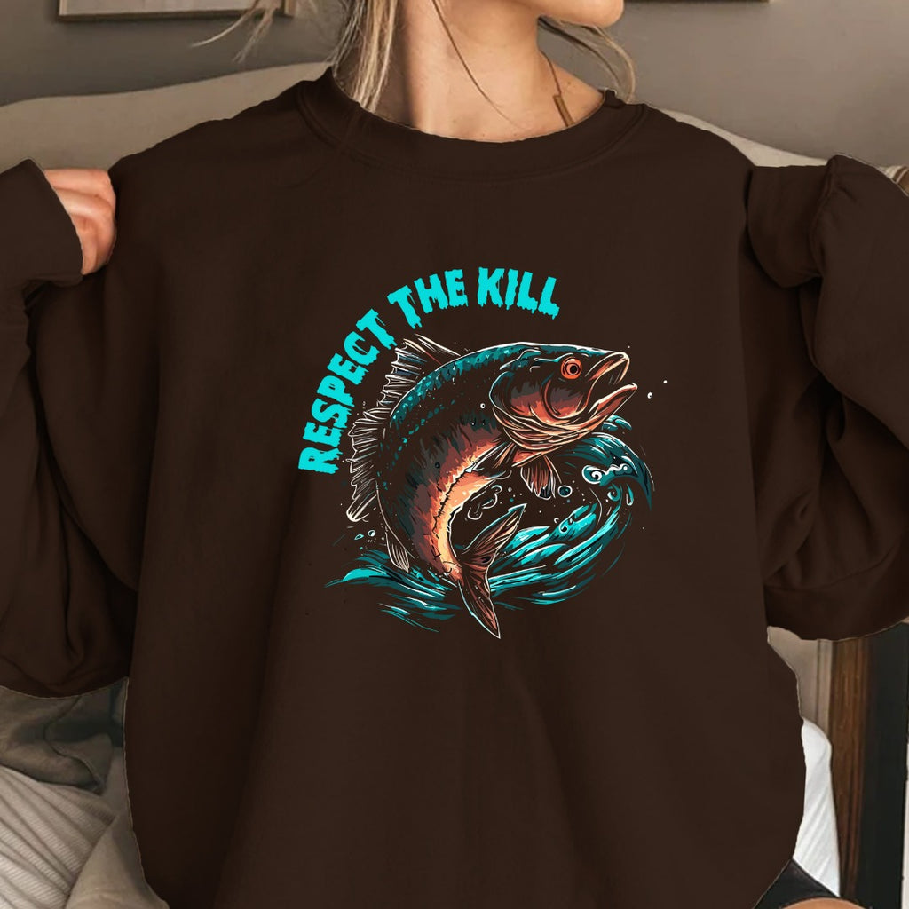 Respect the Kill Fishing Sweatshirt, Trout Graphic Crewneck, Fisherman Gift, Outdoor Angler Apparel, Rustic Trout Hunting Design, Fishing Pullover