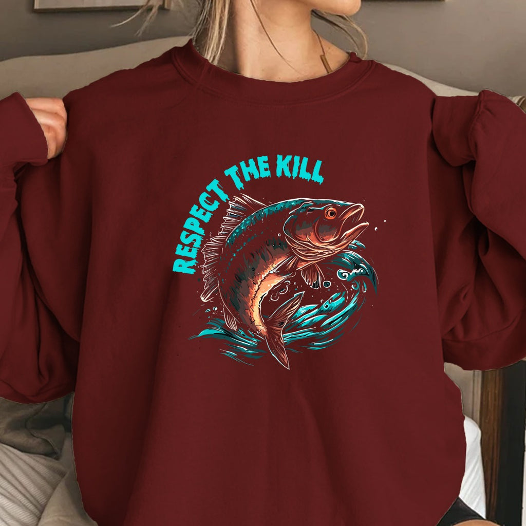 Respect the Kill Fishing Sweatshirt, Trout Graphic Crewneck, Fisherman Gift, Outdoor Angler Apparel, Rustic Trout Hunting Design, Fishing Pullover