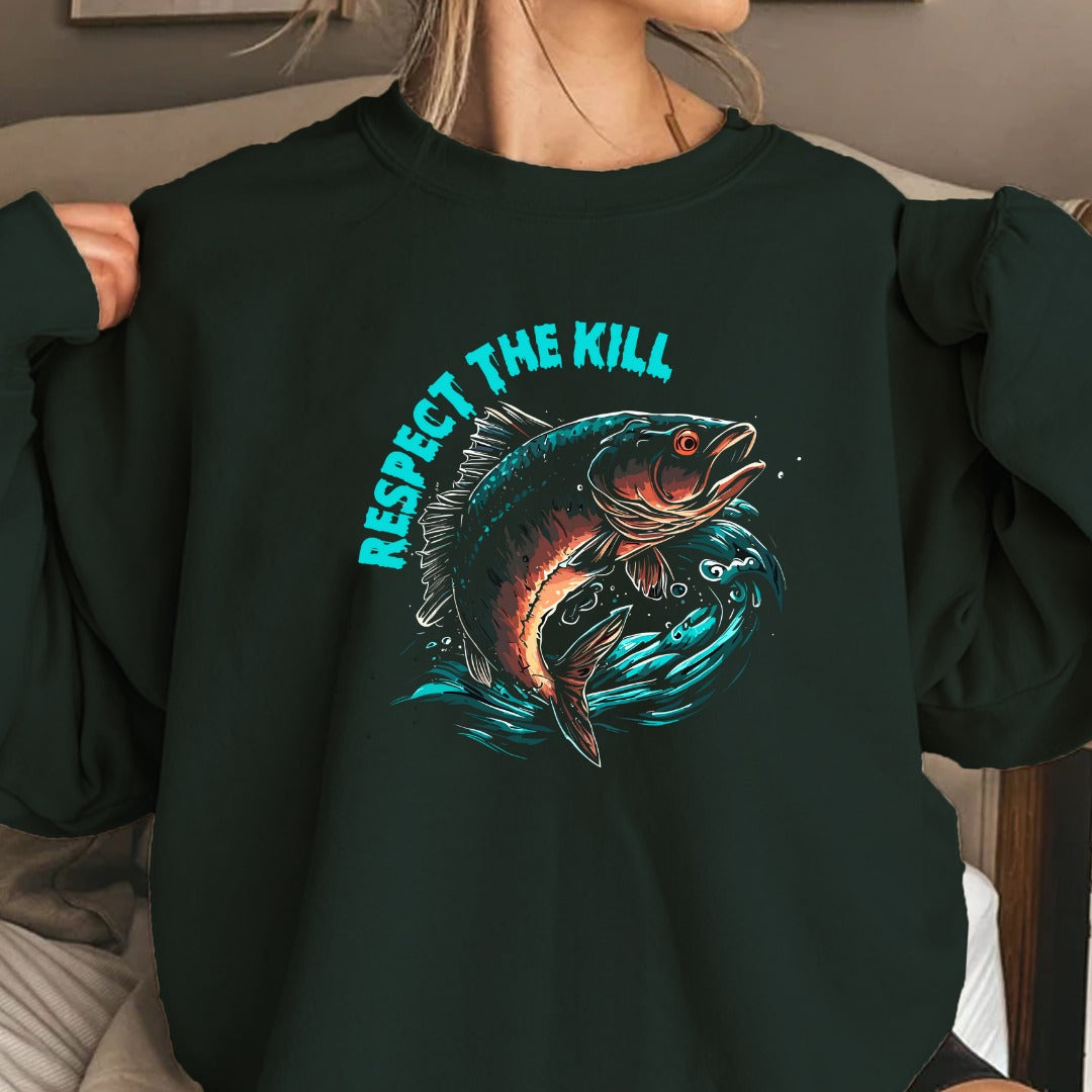 Respect the Kill Fishing Sweatshirt, Trout Graphic Crewneck, Fisherman Gift, Outdoor Angler Apparel, Rustic Trout Hunting Design, Fishing Pullover