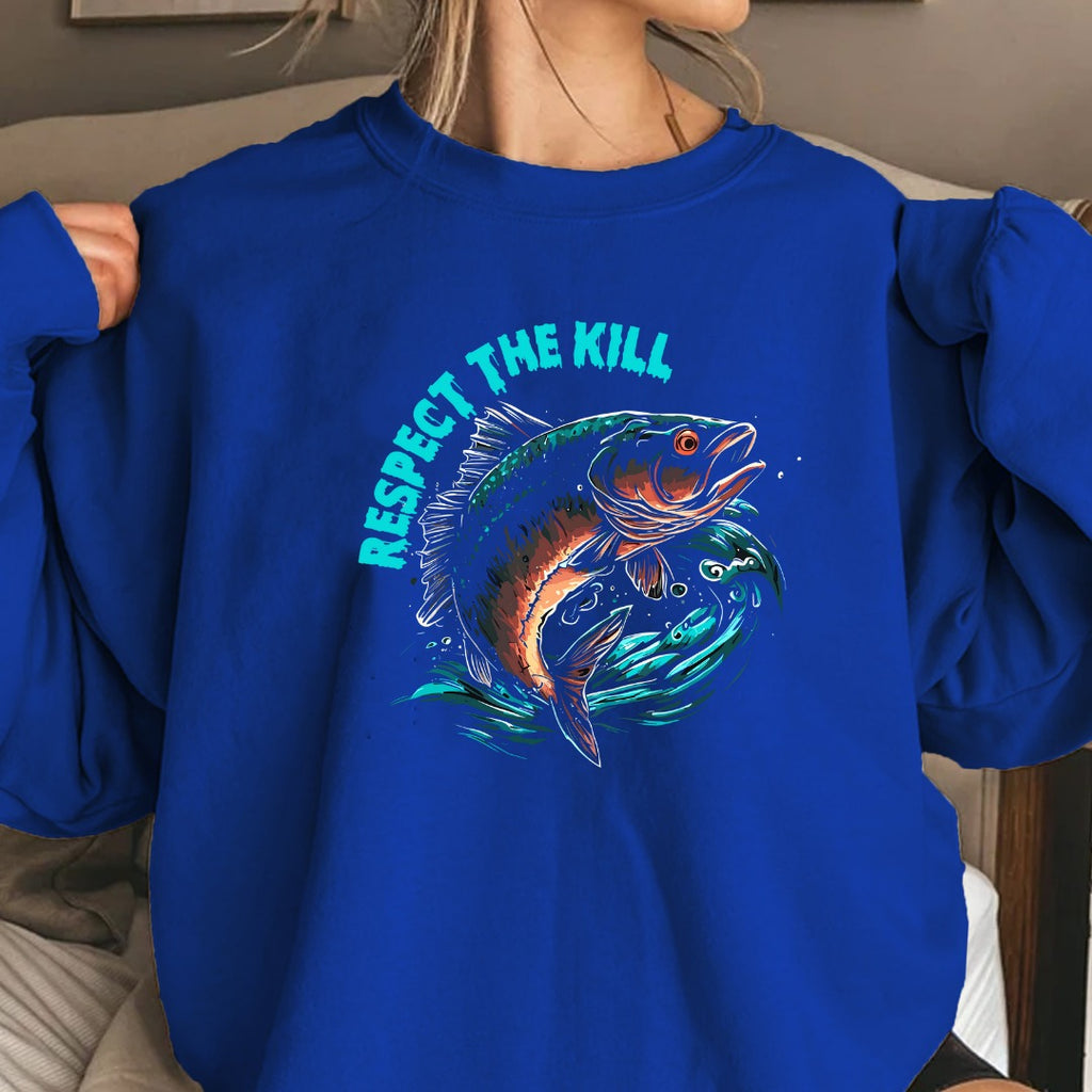Respect the Kill Fishing Sweatshirt, Trout Graphic Crewneck, Fisherman Gift, Outdoor Angler Apparel, Rustic Trout Hunting Design, Fishing Pullover