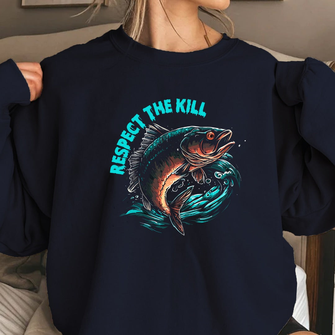 Respect the Kill Fishing Sweatshirt, Trout Graphic Crewneck, Fisherman Gift, Outdoor Angler Apparel, Rustic Trout Hunting Design, Fishing Pullover