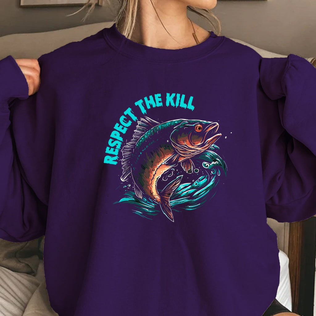 Respect the Kill Fishing Sweatshirt, Trout Graphic Crewneck, Fisherman Gift, Outdoor Angler Apparel, Rustic Trout Hunting Design, Fishing Pullover