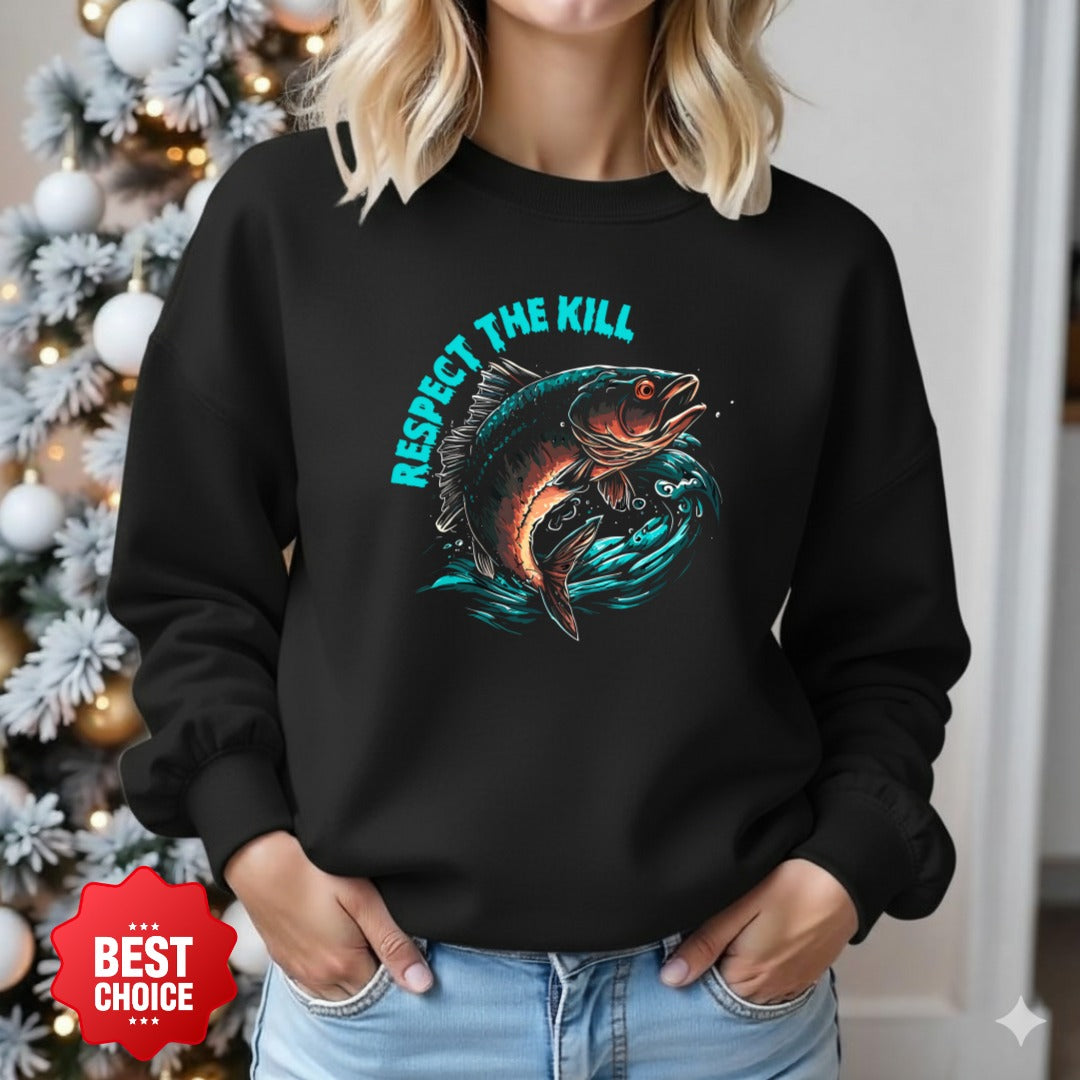 Respect the Kill Fishing Sweatshirt, Trout Graphic Crewneck, Fisherman Gift, Outdoor Angler Apparel, Rustic Trout Hunting Design, Fishing Pullover