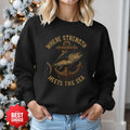 Where Strength Meets the Sea Crewneck Sweatshirt, Nautical Tuna Anchor Design, Fisherman Gift, Ocean Angler Pullover, Maritime Fishing Crewneck
