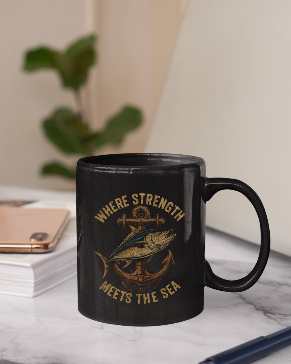 Where Strength Meets the Sea Crewneck Sweatshirt, Nautical Tuna Anchor Design, Fisherman Gift, Ocean Angler Pullover, Maritime Fishing Crewneck