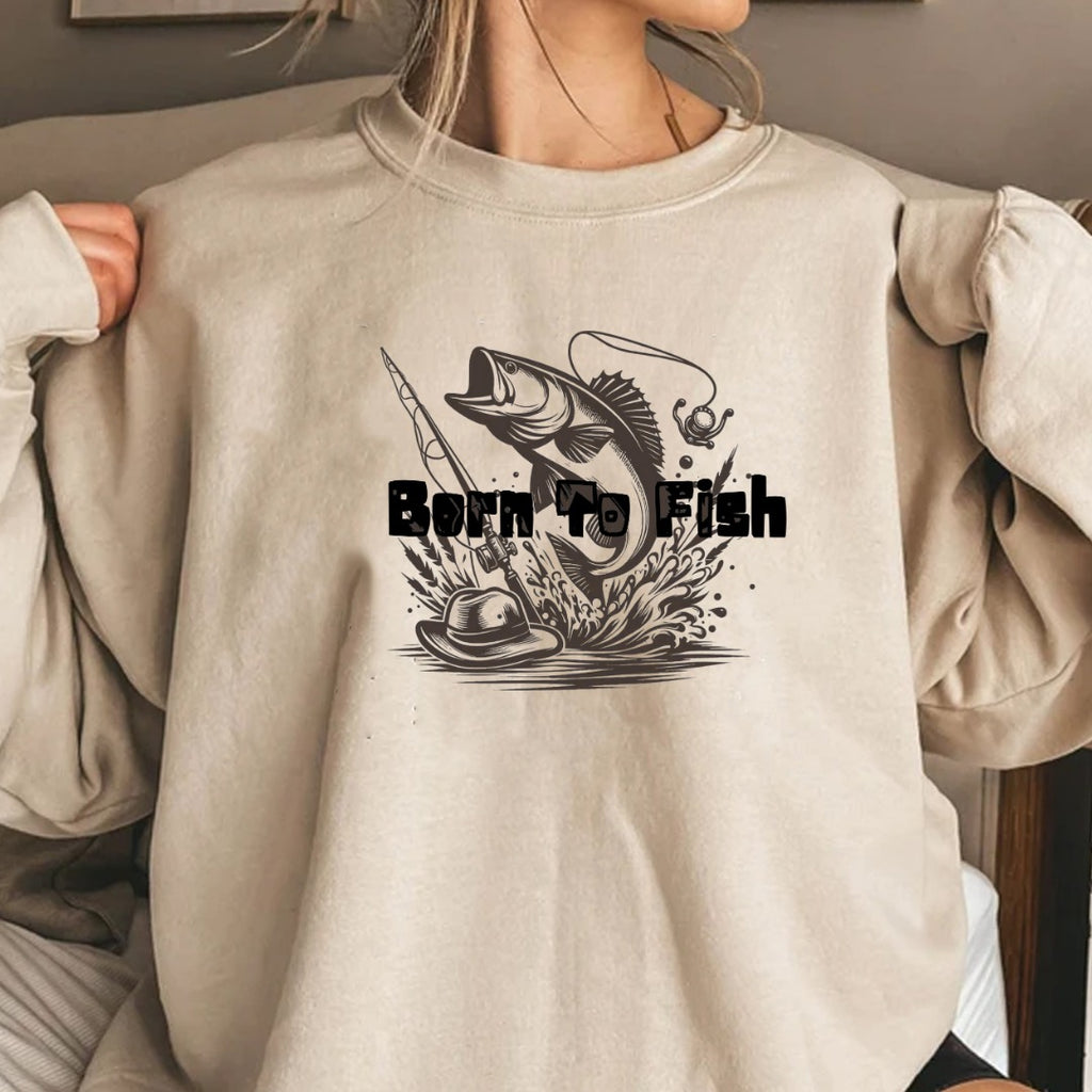 Born to Fish Crewneck Sweatshirt, Fishing Graphic Pullover for Anglers, Retro Fisherman Gift, Outdoor Angler Apparel, Ocean Fishing Crewneck