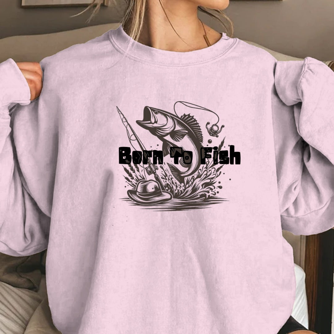 Born to Fish Crewneck Sweatshirt, Fishing Graphic Pullover for Anglers, Retro Fisherman Gift, Outdoor Angler Apparel, Ocean Fishing Crewneck