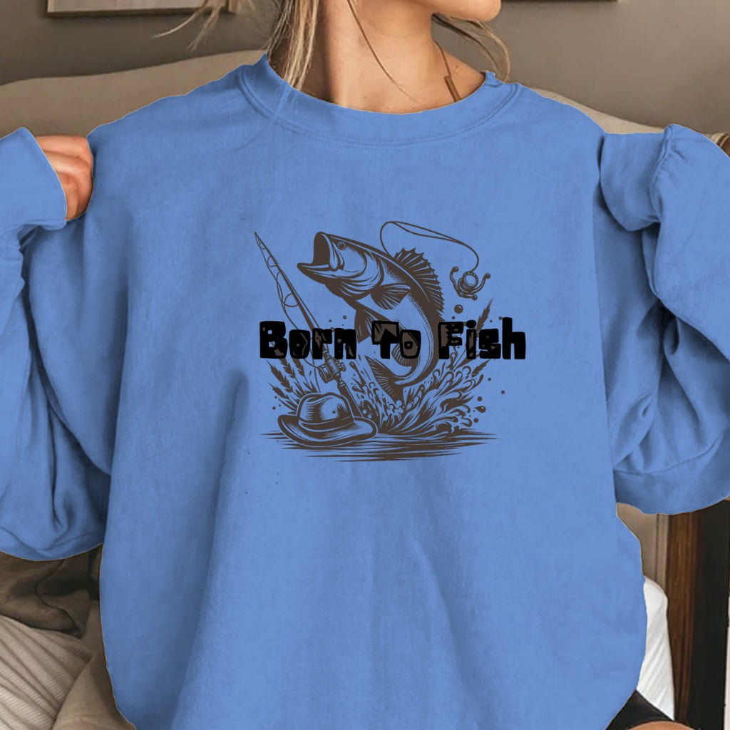 Born to Fish Crewneck Sweatshirt, Fishing Graphic Pullover for Anglers, Retro Fisherman Gift, Outdoor Angler Apparel, Ocean Fishing Crewneck
